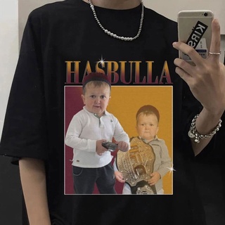 เสื้อยืดลําลอง ผ้าฝ้าย 100% แขนสั้น พิมพ์ลายกราฟฟิค Hasbulla Magomedov Hasbula Burgir Meme ทรงหลวม สําหรับผู้ชาย และผู้ห