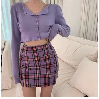 ส่งทันที Cici(5203) เสื้อครอปแขนยาวงานไหมพรม
