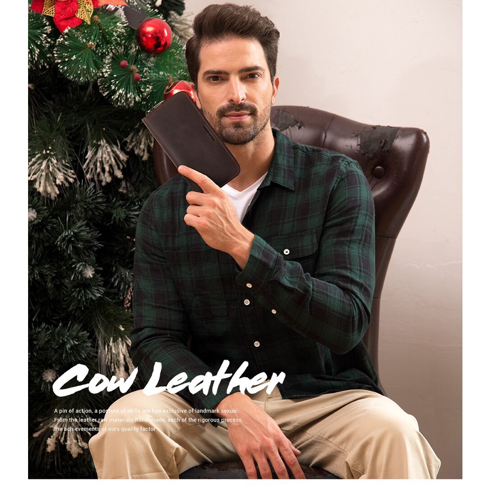 Kavis กระเป๋าสตางค์ หนังแท้ ใบยาว มีซิป สไตล์วินเทจ ใส่เหรียญได้ สําหรับผู้ชาย BP909 - รูปที่ 4