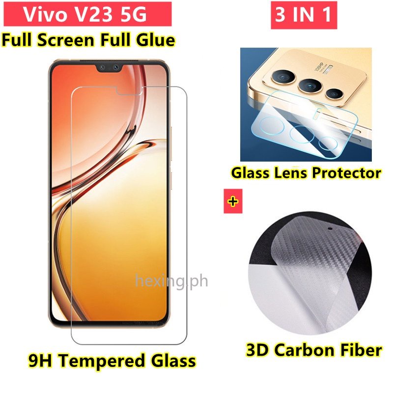 Vivo V23 5GกระจกนิรภัยVivo V20 V21e V21 5Gป้องกันหน้าจอคลุมทั้งหมดกล้องเลนส์Protector 3Dคาร์บอนไฟเบอร์ด้านหลังฟิล์ม