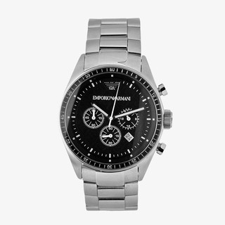 EMPORIO ARMANI นาฬิกาข้อมือผู้ชาย รุ่น AR0585 Sportivo Chronograph Black Dial - Silver