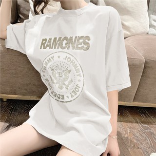 mimi&amp;didi 3002 เสื้อยืดคอกลมแขนสั้นผู้หญิง  Oversize Street แฟชั่นฮิปฮอปสตรีทแคชชวลเกาหลีแบบใหม่