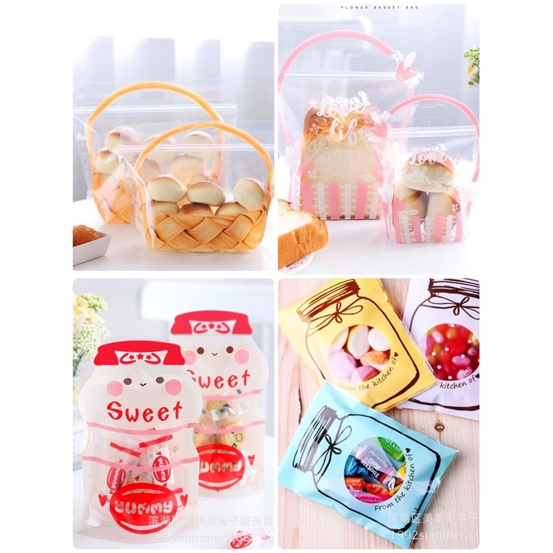 พร้อมส่ง ถุงซิปล็อคลายตะกร้าสานใส่ขนม ขนมปัง คุกกี้ มีหลายแบบค่ะ