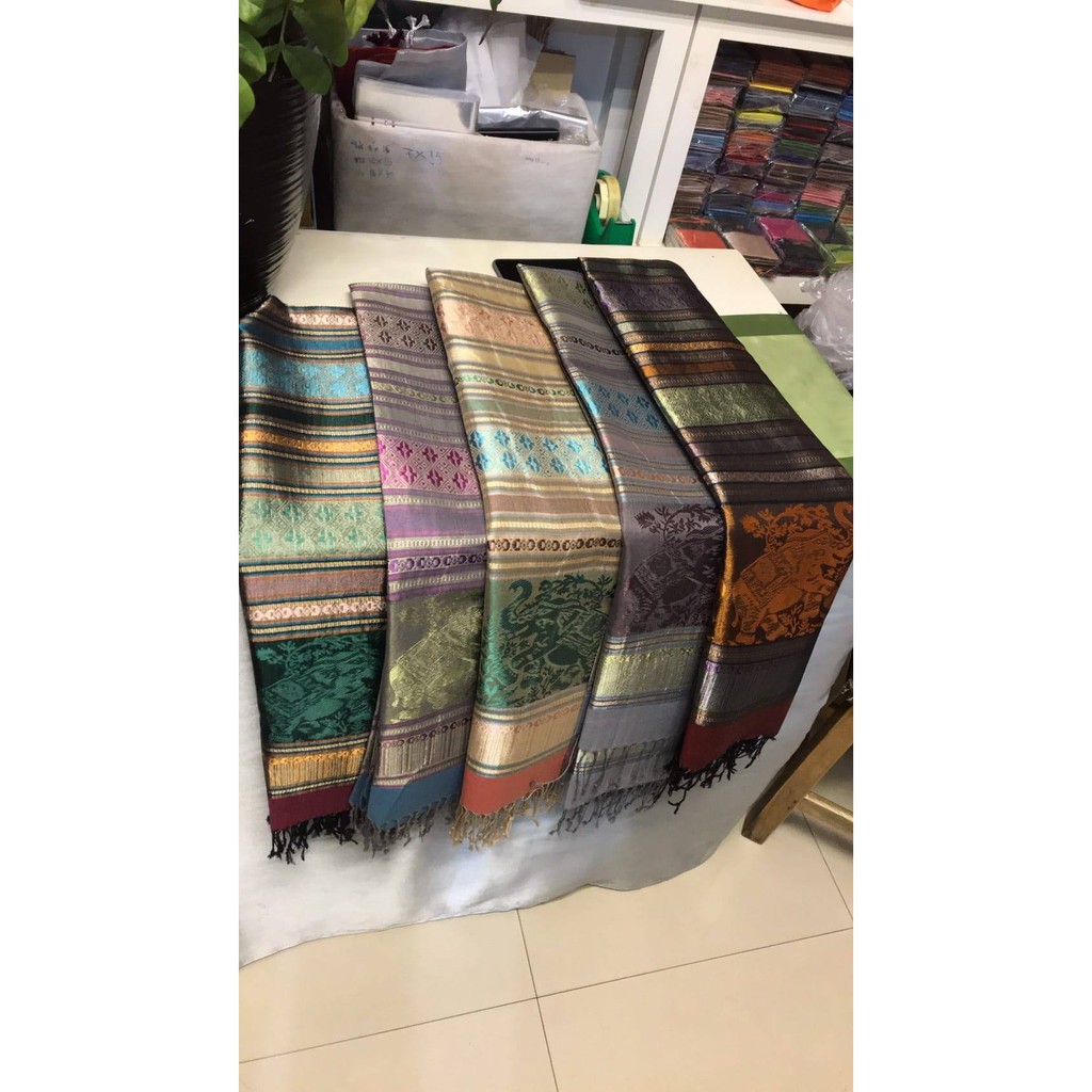 #เก็บปลายทางได้คะ#ผ้าคลุมไหล่ผ้าพันคอ ผ้าไหม Silk ลายช้าง ผ้าคลุมไหล่ ผ้าลายช้างไทย ลายไหม ลายไทย#ผ้าพันคอผืนใหญ่#