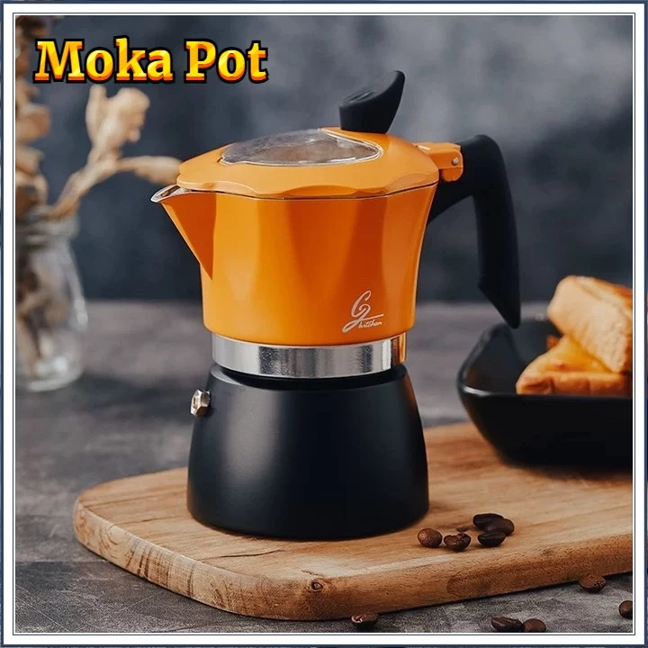 ☕☕☕150/300ML Moka Pot กาต้มกาแฟสดพกพา หม้อต้มกาแฟ ทรงแปดเหลี่ยม (ด้ามจับเป็นพลาสติกลายไม้)
