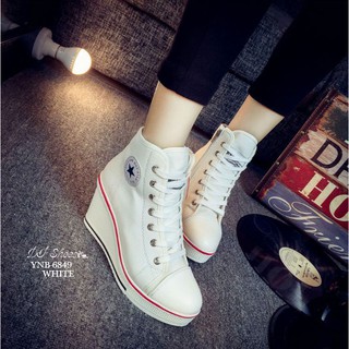 รองเท้าผ้าใบหุ้มข้อ YNB-6849  นำเข้าเสริมส้น มีซิปด้านข้างใส่ง่าย