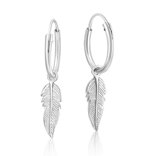 Hoop With Silver Leaf Charm 925 Sterling Silver ต่างหูห่วงเงินแท้925รูปขนนกใส่ออกงานก็สวยแบบเรียบๆๆ