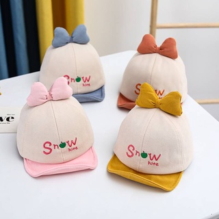 (พร้อมส่ง) หมวกเด็ก 3เดือน - 2ปี รอบหัว:48-50 cm. หมวกแก๊ปเด็ก (Cap) แต่งโบว์ 🎀 ปักอักษร Snow หมวกแฟชั่นเด็ก