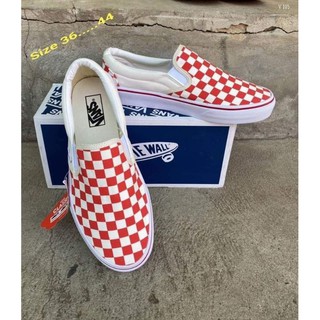 รองเท้าVans​SlipOn ลายตารางหมากฮอตสีแดง[free​box]​พร้อมส่งจ้า💓💓