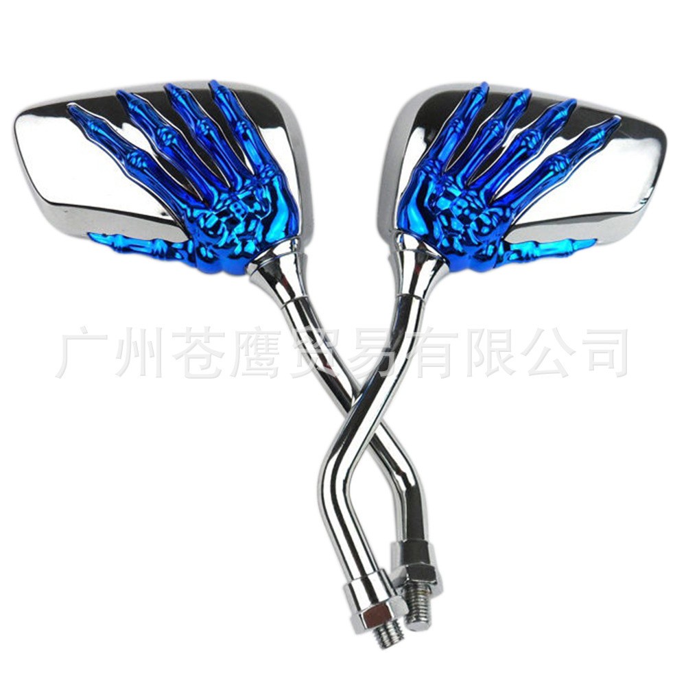 Gzmoto กระจกมองหลังไฟฟ้า รูปกะโหลกนิ้วมือ สีแดง สีทอง ดัดแปลง สําหรับรถจักรยานยนต์