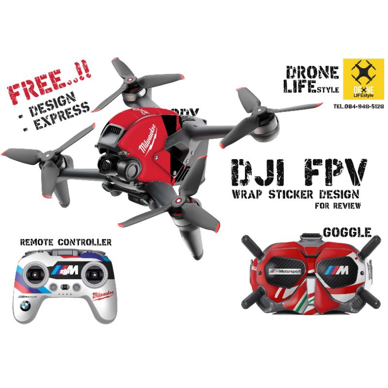 สติ๊กเกอร์โดรน Dji Fpv Full : 3M เกรด Aaa (Full Body,Remote,Battery,Goggle)  | Shopee Thailand