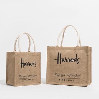 กระเป๋าถือ ผ้าฝ้าย และผ้าลินิน พิมพ์ลายตัวอักษร Harrods