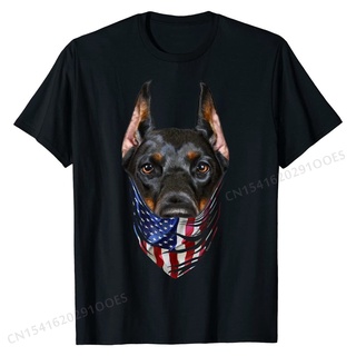 [S-5XL]เสื้อยืด ผ้าฝ้าย พิมพ์ลาย Patriotic Doberman In Usa America Bandana สําหรับผู้ชาย