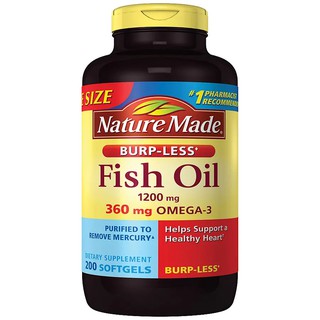 Nature Made Fish Oil 1200 mg (with 360 mg Omega-3), 200 Softgels อาหารเสริมน้ำมันปลา พร้อมด้วยโอเมก้า 3