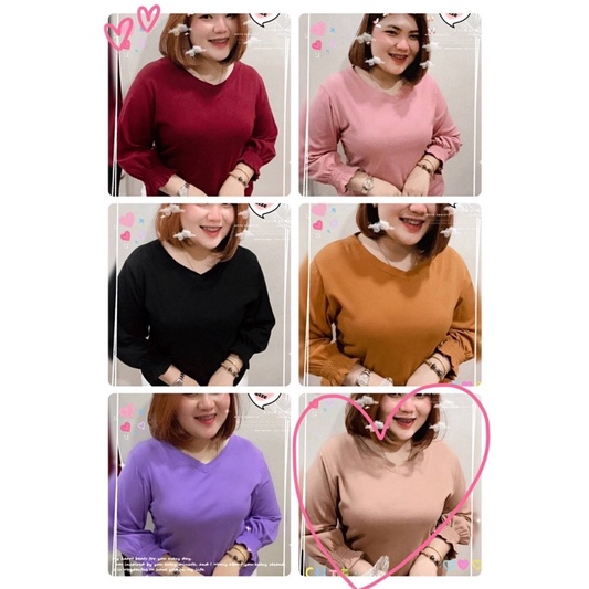 KA เสื้อยืดแขนยาว​ คอวี​ แขนตุ๊กตา​ ไซส์​จัมโบ้​ อก38-48​++ ขนาด อก 38-48​ ต้นแขน20" ยาว 25นิ้ว ผ้ายืด