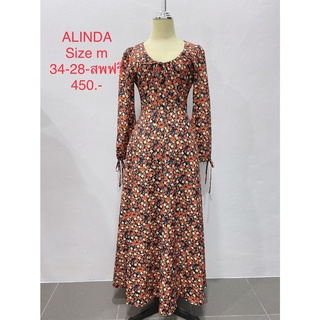 เดรสยาว สีดำ พิมพ์ลายดอกส้ม ALINDA SIZE M