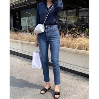 S-XL ยีนส์ขายาวเอวสูงดีไซน์สวยๆ สไตล์เกาหลีสินค้าพร้อมส่งห้ามพลาด