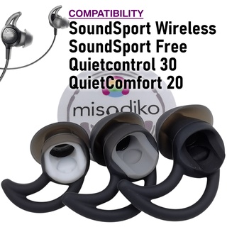 Misodiko จุกหูฟังซิลิโคน แบบเปลี่ยน สําหรับ Bose SoundSport Wireless Free Quietcontrol 30 QuietComfort 20 (สีดํา)