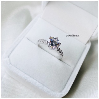 Iamsilver925แหวนเงินแท้ชุบทองคำขาวฝังเพชร Cubic Zirconia