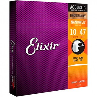 สายกีต้าร์โปร่งเคลือบ Elixir รุ่น Nanoweb Phosphor Bronze เบอร์ 10 ของแท้100%