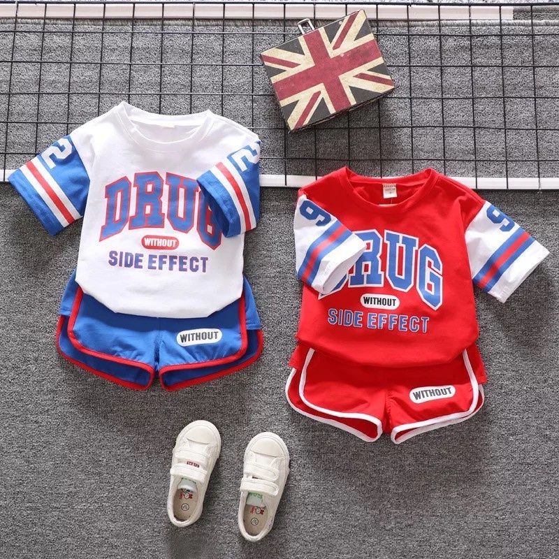 เสื้อผ้าเด็ก เสื้อผ้าแฟชั่นเด็ก สไตล์เกาหลี ชุดเบสบอลเด็ก DRUG เนื้อผ้าดี สบาย ใส่น่ารักมากค่ะ (ไซส์90-120cm)