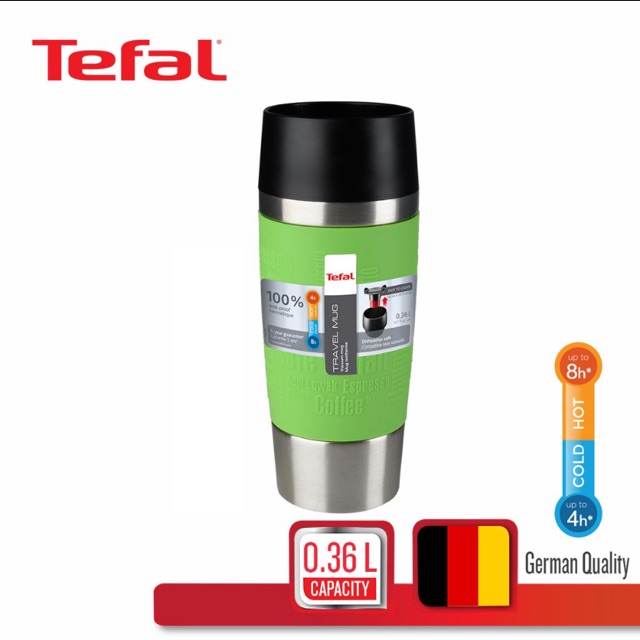 Tefal แก้วน้ำเก็บอุณหภูมิ 0.36 ลิตร รุ่น TRAVEL MUG  สีเขียว ผลิตจากสแตนเลสคุณภาพดี แข็งแรงทนทาน พกพ