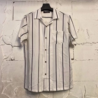 เสื้อฮาวาย ลายทาง ลายริ้ว เสื้อเชิ้ต hawaii เชิ้ตเกาหลีไซส์m l xl 2xl 3xl 4xl ผ้านิ่มใส่สบายไม่ร้อน ใส่ได้ทั้งชายและหญิง