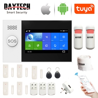 Daytech ระบบเตือนภัยกันขโมย WiFi GSM TUYA SMART APP ใช้แอพ Tuya เต็มหน้าจอสัมผัส พร้อมเซนเซอร์ตรวจจับการเคลื่อนไหวประตู ไซเรนแบบใช้สาย iOS Android โทรศัพท์ Tuya APP ควบคุมระยะไกล (TA04-KIT3)