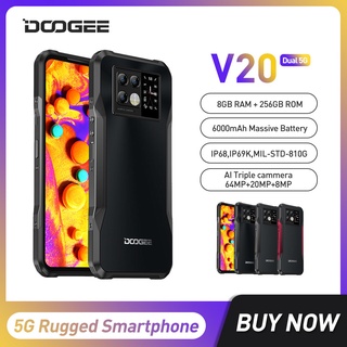 DOOGEE Rugged Phone V20 Dual 5G SmartPhone Android 11 6.43" Mobile Phone 8GB 256GB Cellphone 1.05" Rear Display 6000mAh