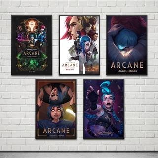 Hot สติ๊กเกอร์วอลล์เปเปอร์ผ้าแคนวาส League Of Legends Arcane Game Jinx สําหรับตกแต่งผนังคาเฟ่