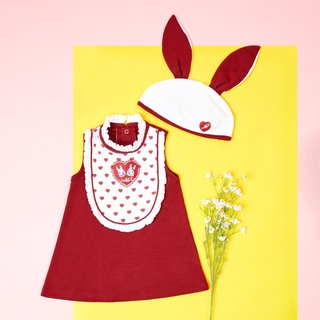 Fer &amp; Friends Rabbit signature dress ชุดเดรสกระต่าย แขนกุด สีแดง สำหรับเด็กผู้หญิง