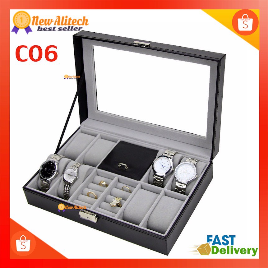 New Alitech C06 C08 Watch Box 3/6/10/12 Grid Leather Display Jewelry Case Organizer กล่องนาฬิกา กล่องเก็บนาฬิกาข้อมือ