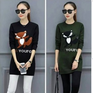 Fox knitting dress (fox) เดรสไหมพรมเนื้อละเอียด ลายหมาป่า เนื้อผ้านิ่ม ยืดเยอะนะค่ะ