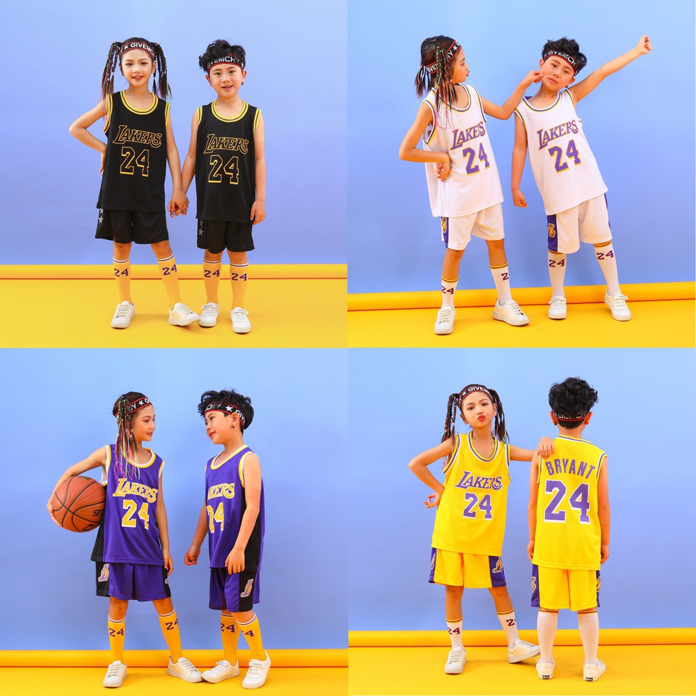 เสื้อกีฬาบาสเก็ตบอล ลายทีม Los Angeles Lakers Kobe Bryant No.24 สําหรับเด็กผู้ชาย และเด็กผู้หญิง