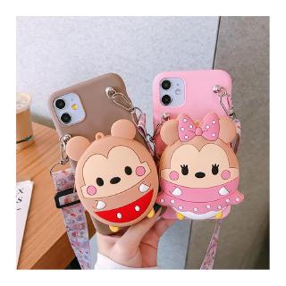 เคส oppo A92 A93 A53 2020 realme 7 7i 7pro reno 4f 4 pro A5 A9 A31 realme C3 6 cover Newest 3D cute minnie mickey Cartoon wallet Soft phone case lanyard กระเป๋าหรูซิปโทรศัพท์เคส