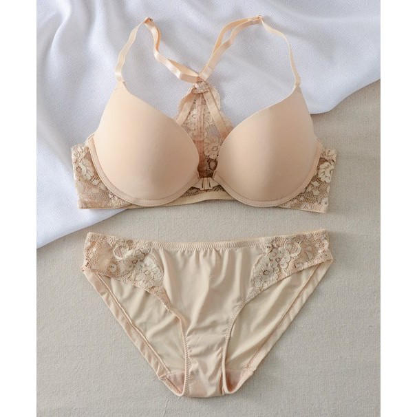 สีเบจ xBack ชุดชั้นในลูกไม้ ชุดชุดชั้นในลูกไม้ไขว้หลัง - คุณภาพร้านค้า