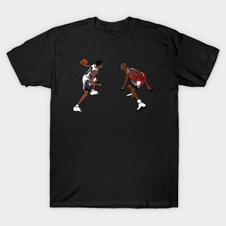 คอลูกเรือSPORTS STAR❀New Allen Iverson Crosses Over Michael Jordan MenS Black Tees T-Shirtall size