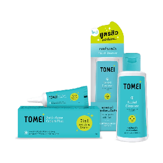 Tomei Anti-Acne Cream Plus 5g.ครีมแต้มสิว สูตรใหม่ และ Tomei Facial Cleanser 45 ml เจลล้างหน้าสูตรสิว