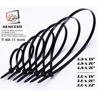 ยาวพิเศษ สายรัดเคเบิ้ลไทร์ Memorize Cable Ties Nylon PA66 เข็มขัดรัดสายไฟหนวดกุ้ง ขนาด 18" 20" 22" นิ้ว แพ็ค 100 เส้น