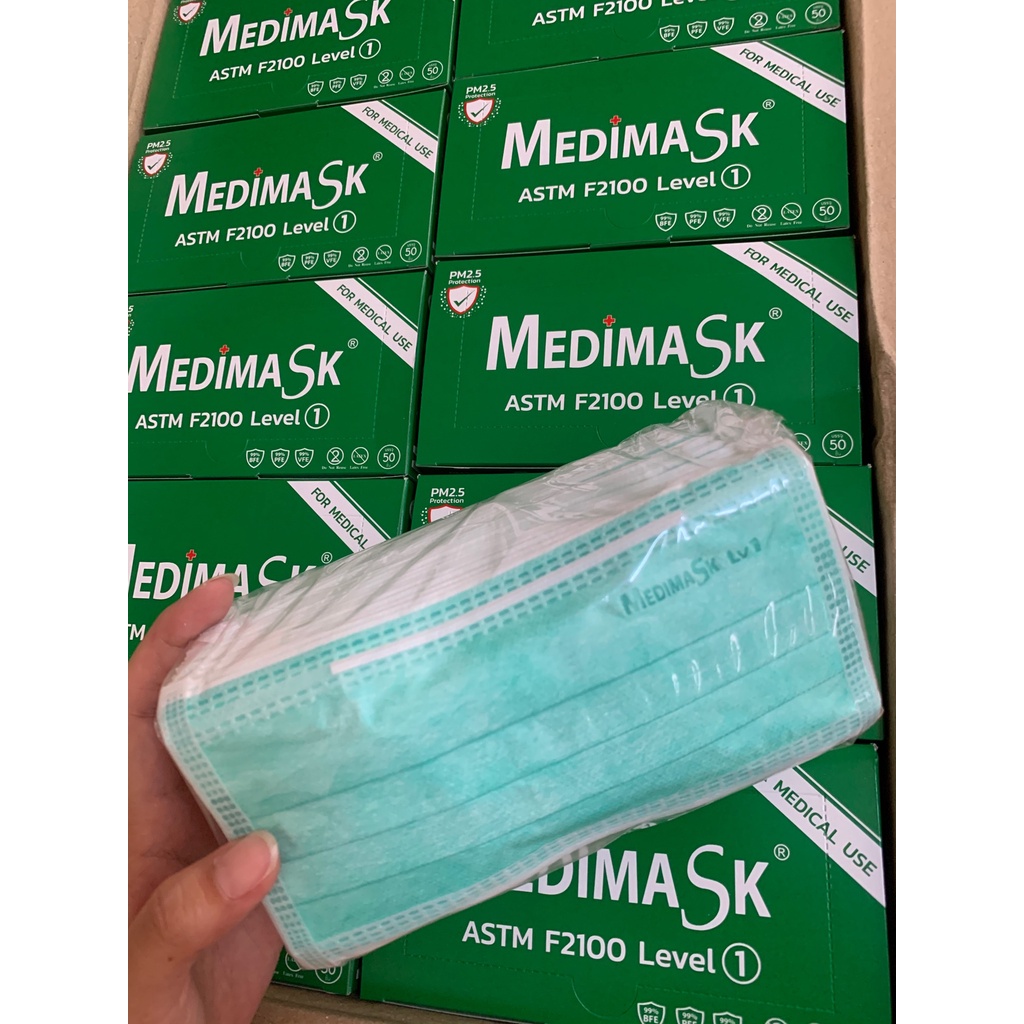 🔥ลด30฿โค้ดINC4LEL4🔥Medimask สีเขียว lv1 ผ้าปิดจมูก 3ชั้น สีเขียว กล่อง50ชิ้น Medimask ASTM ผลิตในไทย