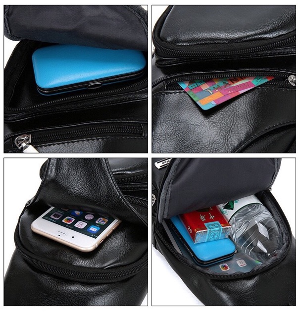 ฟรี!!สายชาร์ตUSB กระเป๋าสะพายหนังผู้ชาย Compact leather bag F063 #4