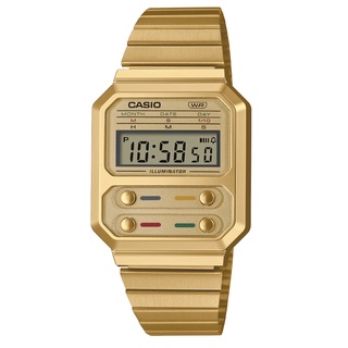 CASIO ของแท้ รุ่น A100 นาฬิกา คลาสสิค Classic Vintage วิทเทจ สายสแตนเลส พร้อมกล่องและรับประกัน 1 ปี A100WEG-9A