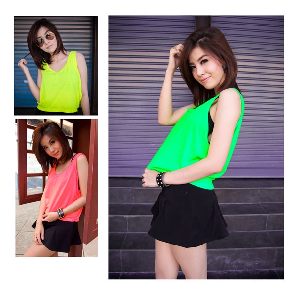 เสื้อกล้ามครอปตัวสั้น สีนีออน สะท้อนแสง Neon Crop Top สามารถเรืองแสงเมื่อกระทบแสงจากหลอดแบล็คไลท์