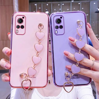 เคส Samsung Galaxy A14 4G 5G A24 A34 A54 5G S21 FE S22 Ultra A03s A22 4G A22 5G  ซัมซุง Note 20 Ultra Note10 Plus 10+ Note9 Note8 A20 A30 Case เคส TPU อ่อนชุบหรูหราพร้อมสร้อยข้อมือโซ่หัวใจ รักหัวใจ สายคล้องคอน่ารักน่ารักสำหรับผู้หญิง