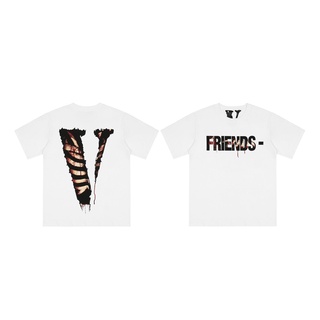 เสื้อยืดEuropean American tide hip-hop portrait design vlone big V printed T-shirt men women couple T-shirt