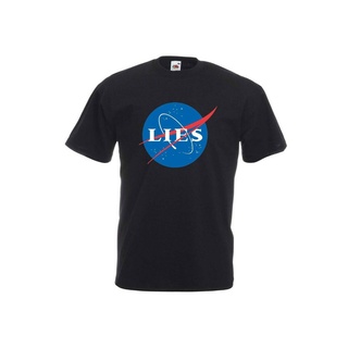 เสื้อยืดคอกลม เสื้อยืดลําลอง แขนสั้น พิมพ์ลายทฤษฎีสมคบคิด Nasa Lies เข้ากับทุกการแต่งกาย สําหรับผู้ชาย XQผ้าฝ้ายแท