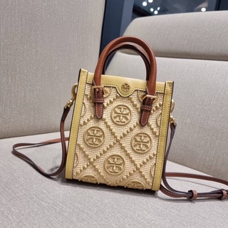 TORY BURCH T MONOGRAM STRAW MINI TOTE