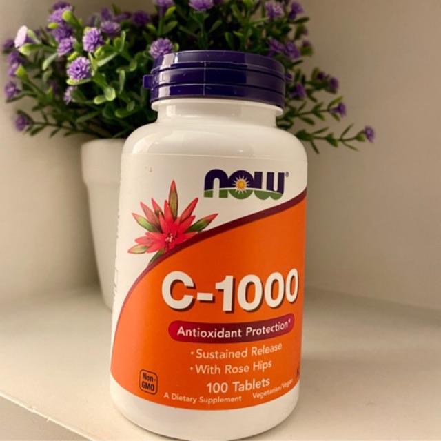 Now foods vitamin C-1000, วิตามินซี 1000มก. sustained release with rose hips 100 tablets, ขนาด 100เม็ด