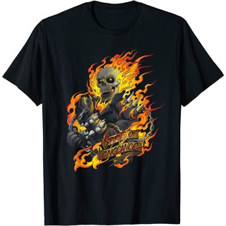 เสื้อยืดผู้ เสื้อยืด พิมพ์ลาย Marvel Ghost Rider Spirit of Vengeance Flaming Skull สําหรับผู้ใหญ่ S-5XL