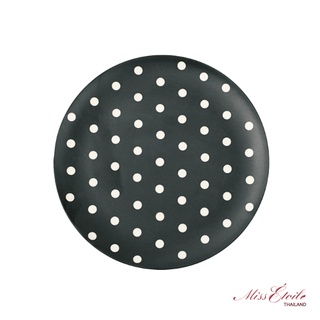 Miss Etoile (มิสเอทัวร์) จานใส่ขนมและอาหาร ลายจุดสีขาว| Plate Bamboo Melamine Black White Dots : PL114